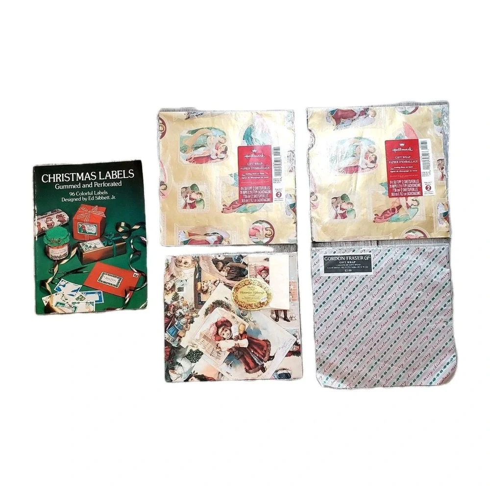 Hallmark Gift Wrap Angel Christmas Vintage Wrapping Paper Lot Victorian Labels